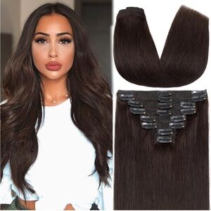 NWT human hair clip in extensions 12 inch one piece clip in for volume brown